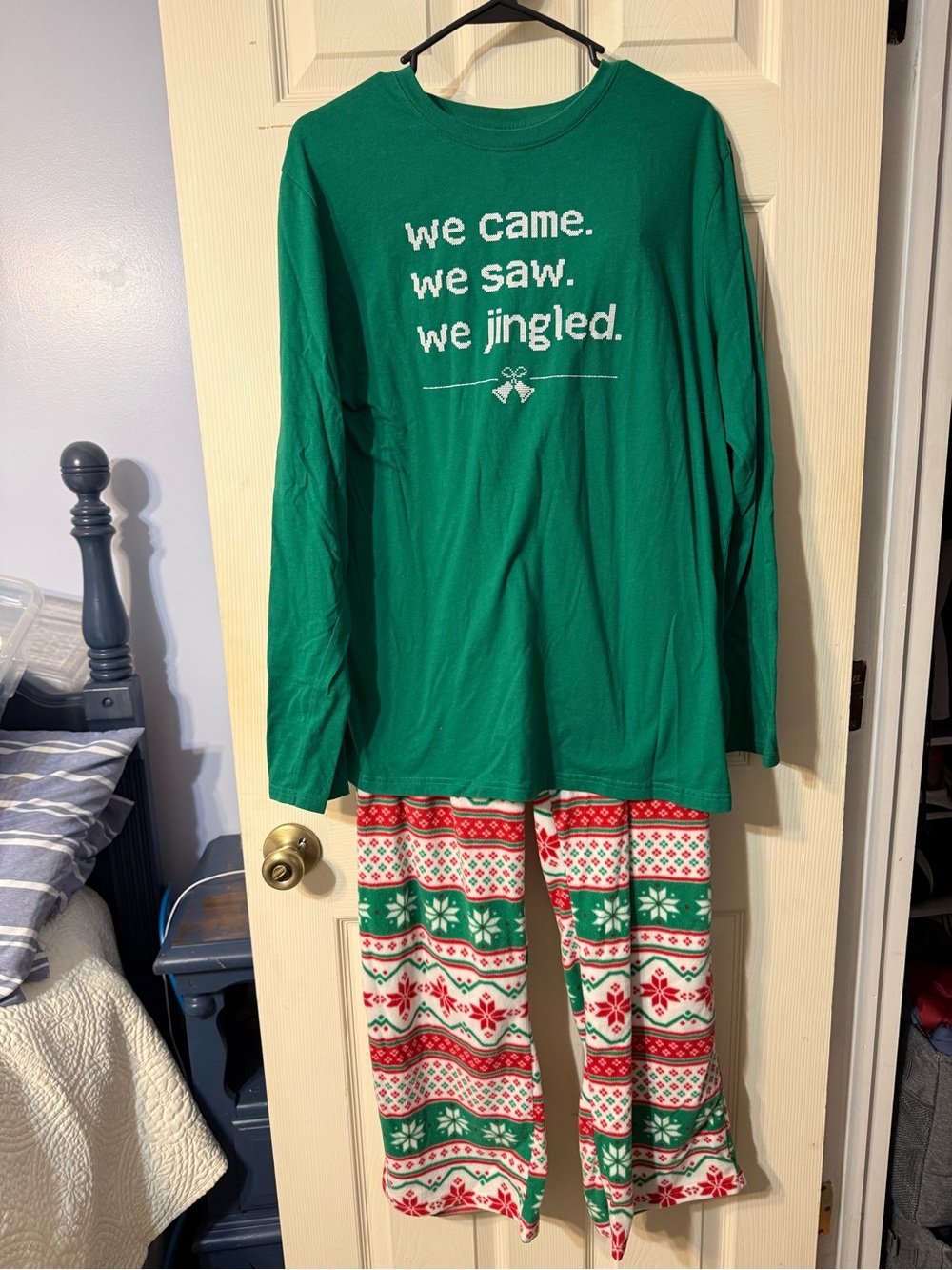 Adult Men’s Large Green Holiday Pajama Set - We Came, We Saw, We Jingled
